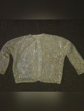 Vintage Bolaro Cropped Sequins Cardigan. Cream Sz XL Great For Wedding Or Prom